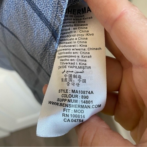 Ben Sherman plaid button down shirt long sleeve blue checkered print - Picture 8 of 8